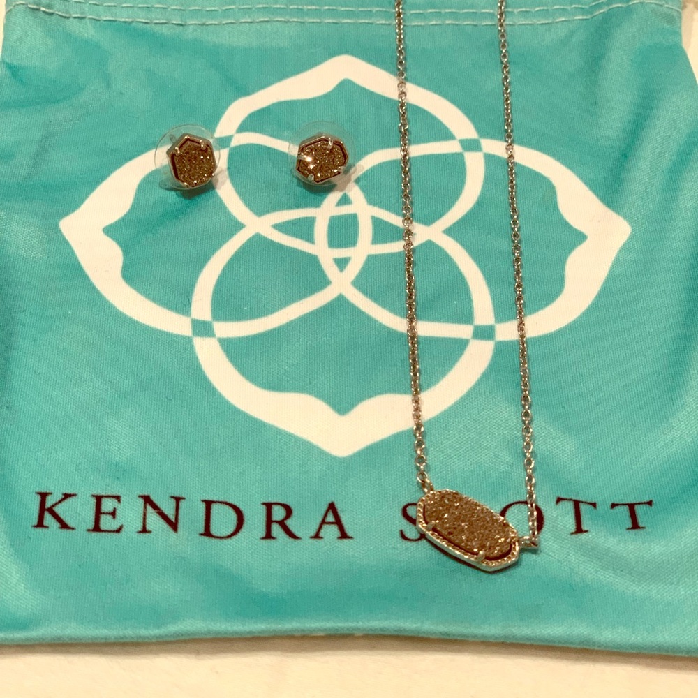 Set: Kendra Scott Platinum Drusy Studs & Necklace